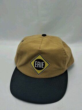Vtg Attractive Headwear Erie Railroad Adjustable Tan & black Yellow Logo Hat ,